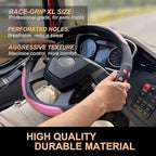 PINCTROT XL Size 17.5-18 in Race Grip Steering Wheel Cover for Semi Truck, Fits RV, Big Rig Trucker, 18 Wheeler and Classic Cars, Anti-Slip Silicone Perforated Design 17.5-18 Inch (Racing Pink)
