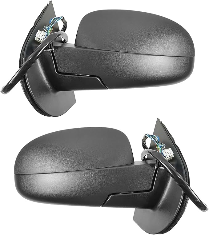 TRQ 2 Piece Driver and Passenger Side Mirror Assembly Set Power Fold Electric Adjustment Heated Memory Textured Compatible wi