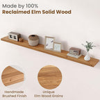 Floating Shelves for Wall Decor, 8" Deep Rustic Solid Elm Wood Floating Shelves Wall Mounted, Wall Shelves with Invisible Bra