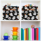 xigua Halloween Ghost Storage Basket Collapsible Storage Bins Waterproof Canvas Storage Basket with Leather Handles for Home 