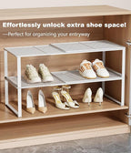 Multi-Functional Adjustable Metal Wire Shoe Rack Organizer - Stackable Shoe Storage for Closet, Extendable 15-24.4in, Retract