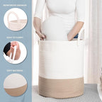 OrganiHaus Large Woven Laundry Basket w/Handles 52L, Rope Dirty Clothes Hamper, Blanket Basket for Living Room, Baby Laundry 