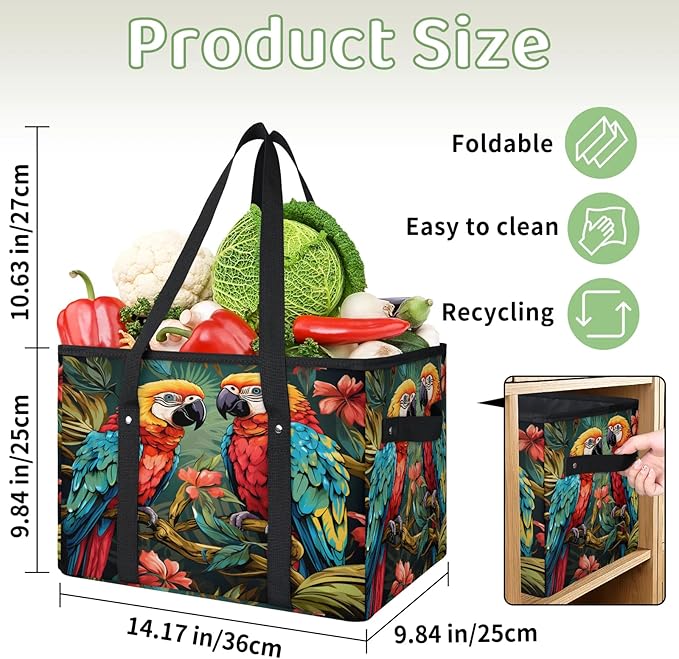 Reusable Grocery Bags Heavy Duty Shopping Bags Foldable Large Tote Bags with Long Handles & Hard Bottom