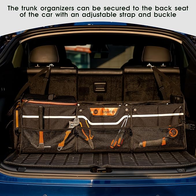 Car Trunk Organizer for SUV, Heavy Duty Waterproof Trunk Organizer, Foldable Collapsible Car Organizer with Cooler, Multi-Comp