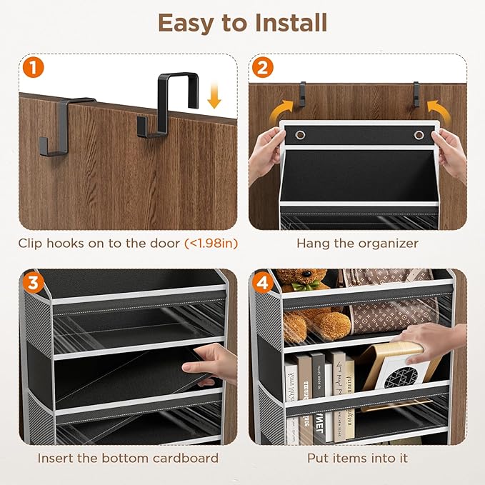 Mefirt Over The Door Organizer, 6 Shelf Door Hanging Organizers with 6 Large Capacity Pockets, Behind Door Storage Hanging Sh