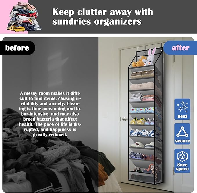 10 - Pocket Over - the - Door Hanging Shoe Organizers & Rack, Made of Sturdy 600D Oxford + Non - Woven Fabric, Space - Saving