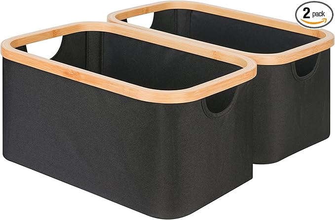 efluky Storage Baskets for Organizing, Fabric Storage Bins with Bamboo Handles, Collapsible Storage Baskets for Shelves and C