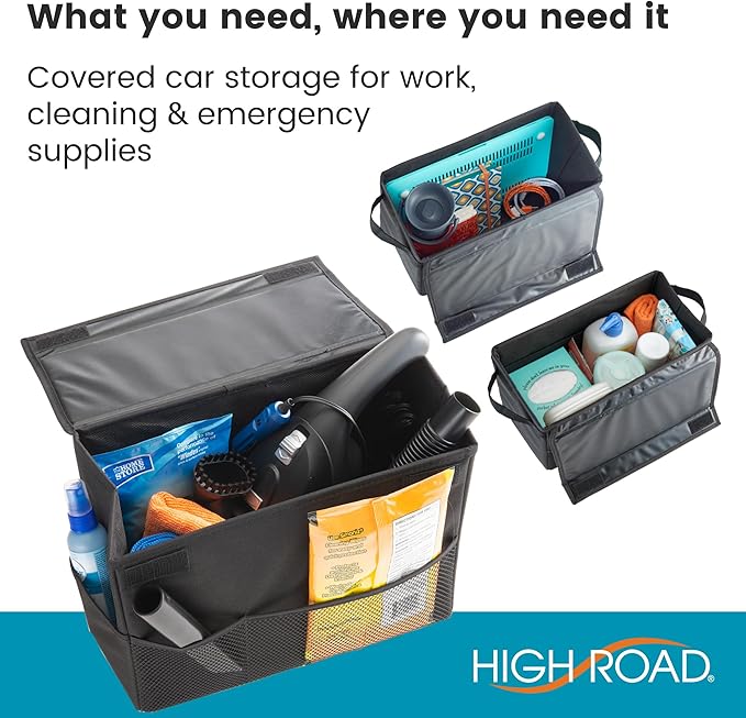 High Road Carganizer Car Storage Bin with Lid - Multipurpose Storage Box for Car for the Back Seat, Front Seat or Trunk -