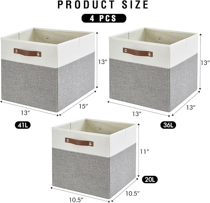 Bagnizer 13x15x13 Storage Cube Bins, Foldable Storage Organizer Baskets, Fabric Cube Storage Boxes with 2 Reinforced PU Handl
