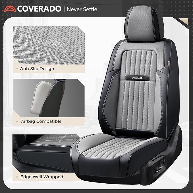 Coverado Car Seat Covers Front Seats, Seat Covers for Cars, Car Seat Protector, 2-Pack Car Seat Cushion Nappa Leather, Waterp