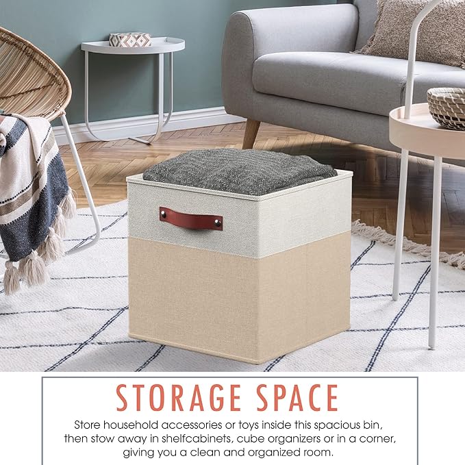 Ornavo Home 13 x 13 Storage Cube Bins, Foldable Collapsible Fabric Storage Bins Box Linen Shelf Basket Cube Organizer for Clo