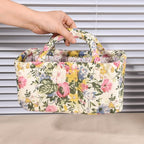Small Storage Basket Organizer, Mini Fabric Floral Storage Baskets with Handle, Quilted Portable Collapsible Storage (C)