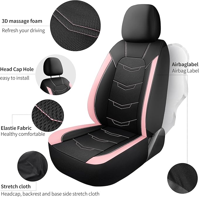 Pink Seat Covers,Sport and Breathable Seat Covers, Anti-Slip Universal Fit Automotive for Cars Sedan SUV and Truck(2 Pieces,F