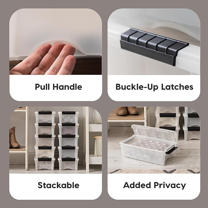 IRIS USA 6 Qt Stackable Plastic Storage Bins with Lids, 10 Pack - BPA-Free, Made in USA - Discreet Organizing Solution, Latch