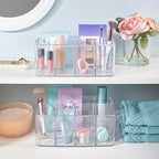 STORi 5-Compartment Clear Plastic Organizer | Rectangular Divided Makeup and Vanity Storage Bin and Office Desk Caddy | Scall