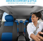 BDK PolyPro Car Seat Covers Full Set in Blue on Black – Front and Rear Split Bench Seat Covers for Cars, Easy to Install Car 