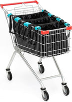 Handy Sandy Cart Caddy – 3-Pack Reusable Shopping Bags with Cart Clips | Heavy-Duty Grocery Organizer Tote Set | Eco-Friendly, Foldable, 40 lb Capacity | Black