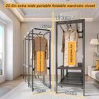 66.1in Foldable Portable Wardrobe Closet, Heavy Duty Garment Rack with Cover, Freestanding Covered Metal Clothes Rack, Armoir