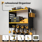 Spampur Power Tool Organizer Wall Mount with Charging Station, Tool Battery Holder with 4 Outlet Power Strip15 Min Assembly &