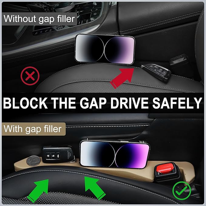 UREHEPO 2pcs Elastic Car Seat Gap Filler Organizer, Universal Interior Car Accessories to Stop Things from Dropping and Add Style for Car SUV and Truck, Fill The Gap Between Seat and Console - Beige