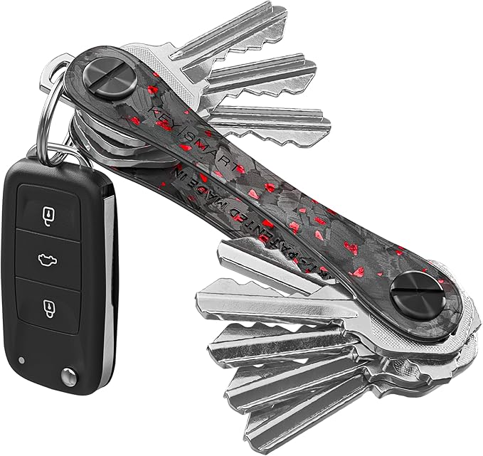KeySmart Original Key Holder - Compact Key Organizer for Key Chain, Minimalist Clutter-Free EDC Keychains Key Ring, Red Forge