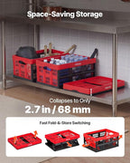 VEVOR Plastic Collapsible Storage Bins, 32L 3 Packs, Stackable Folding Storage Crates with Handles, Holds 26 lbs Per Bin, Fol