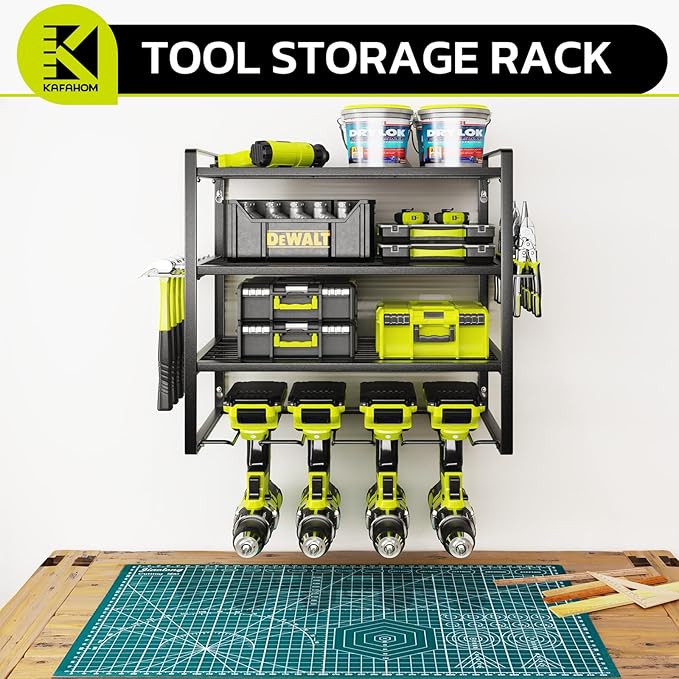 KAFAHOM Power Tool Organizer, Garage Tool Organizers and Storage,Drill Holder Wall Mount, Storage Rack for Cordless Drill, He