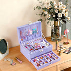 QBestry 3-Layer Jewelry Box for Girls & Teens with Lock and Key, Large Jewelry Organizer with 8 Necklace Hooks & 56 Earring H