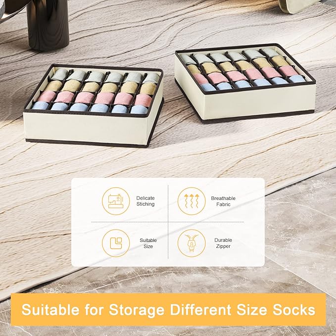 Joyoldelf Drawer Organizer 2 Packs, 24 Cell Collapsible Closet Cabinet Storage Boxes for Underwear, Socks, Bra, Handkerchiefs