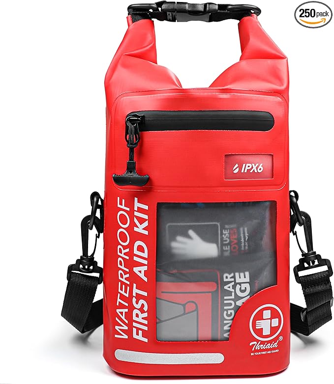 250 PCS Waterproof First Aid Kit, Roll Top Reflective Boat Dry Bag Bug Out Bags, Emergency Medical Kit Ideal for Boating, Cam