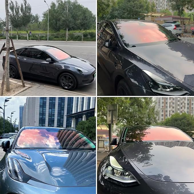 Chameleon Red Blue Car Front Window Tint 78% VLT Car Window Tint Color Change Effect Vehicle Windshield Solar Protection Film, 59.84" x 1181.10"