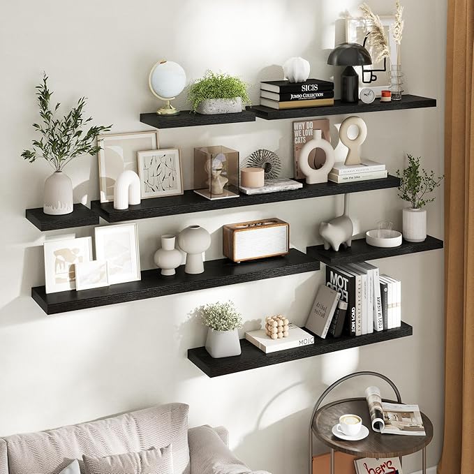 40 Inch Floating Shelves for Wall Set of 2, 8"D Wood Grain Bathroom Shelves with Invisible Brackets, Easy Install Engineered 