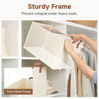 StorageWorks Storage Bins, Shelves Baskets for Organizing, Large Fabric Closet Organizers with Handles, Metal Frame, Beige-Te