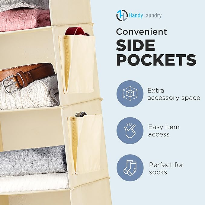 Handy Laundry Hanging Closet Organizer - 6 Shelf Storage for Clothes, Sweaters, Shoes & Accessories - Space-Saving Wardrobe S