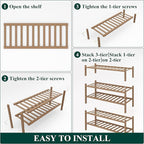Smiry Shoe Rack, 5 Tier Thick Bamboo Shoe Organizer, Stackable Free Standing Wooden Shoe Storage Shelf for Closet, Entryway, 