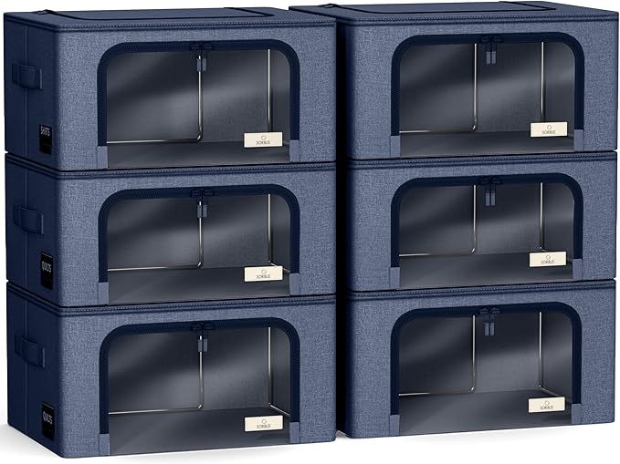 Sorbus Storage Bins with Metal Frame - Stackable & Foldable Clothes Organizer Bags - Oxford Fabric Storage Containers with La