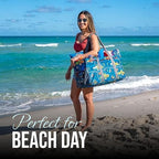 Extra Large Utility Tote Bag - Oversized Collapsible Reusable Wire Frame Rectangular Canvas Basket With Two Exterior Pockets For Beach, Pool, Laundry, Car Trunk, Storage - Camping