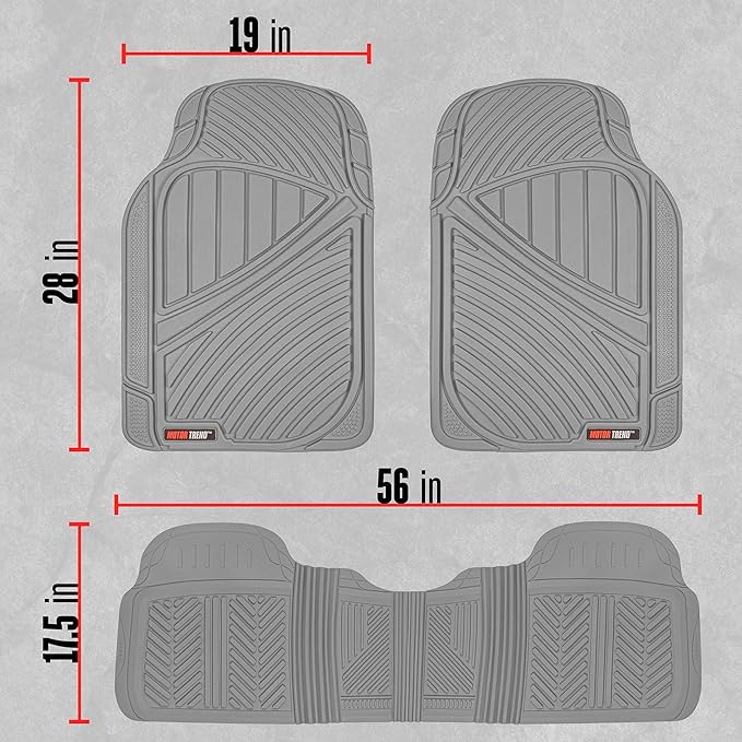 Motor Trend FlexTough™ Baseline Rubber Car Floor Mats with Trunk Mat Cargo Liner, Front & Rear Combo Set fits Most Car SUV Van Coupe Sedan, Heavy Duty All Weather Trim to Fit