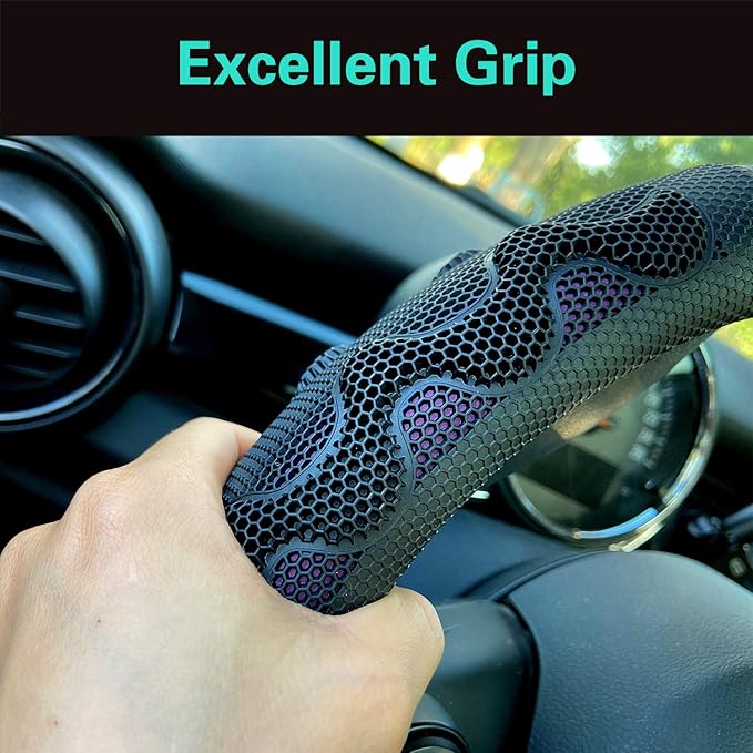 PINCTROT Large Size Steering Wheel Cover Great Grip with 3D Honeycomb Anti-Slip Design, 15.5-15.75 Inch (Purple)