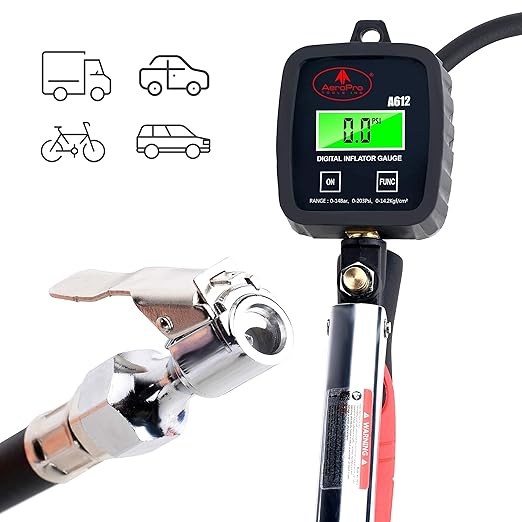 AEROPRO Tools Digital Tire Inflator with Pressure Gauge, 203 PSI Air Chuck and Compressor Accessories Heavy Duty with Rubber Hose and Quick Connect Coupler with Display Resolution