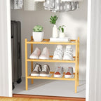 ROMGUAR CRAFT 3-Tier Bamboo Small Shoe Rack, Free Standing Wood Shoe Shelf Storage Organizer for Closet Entryway Stackable (N