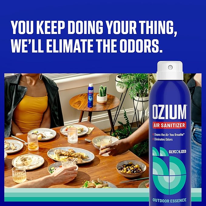 Ozium Air Sanitizer Spray - Room Odor Eliminator for Home, Car, and Office - Outdoor Essence - 8 oz Can - 6 Pack