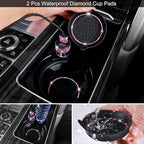 CAR PASS 30 PCS Bling Pink Car Set for Women, Bling Steering Wheel Covers Set 15 Inch, Shining Rhinestone License Plate Frame, Sparkly Diamond Phone Holder, Cute Interior Set Decorations, Pink Diamond