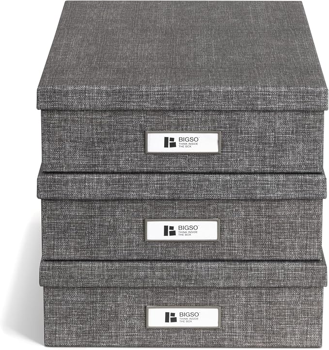 Bigso Oskar Canvas Fiberboard Document Letter Box for Important Paperwork A4 or Letter Size - Durable Keepsake Box with Lid a