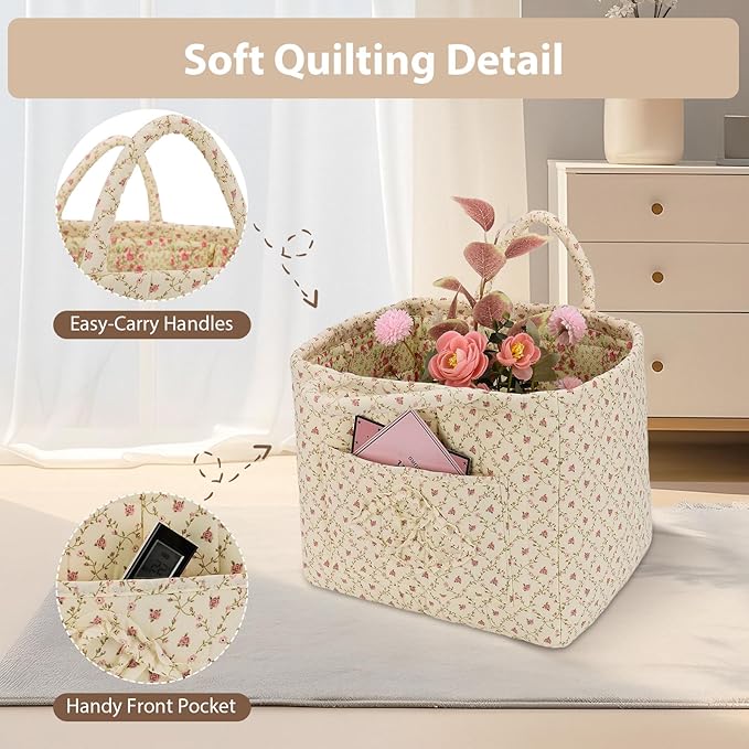 Storage Basket Boho Fabric Large Collapsible Floral Laundry Nursery Hamper Portable Folding Storage for Clothes Toys (Yellow 