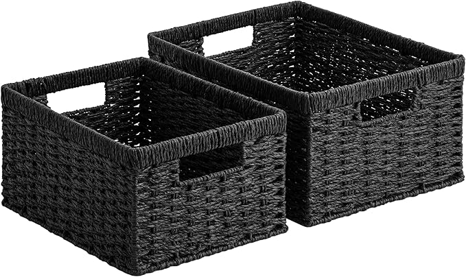 StorageWorks Wicker Storage Baskets for Organizing, Wicker Basket with Handles, Decorative Storage Baskets for Shelves, Black