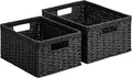StorageWorks Wicker Storage Baskets for Organizing, Wicker Basket with Handles, Decorative Storage Baskets for Shelves, Black