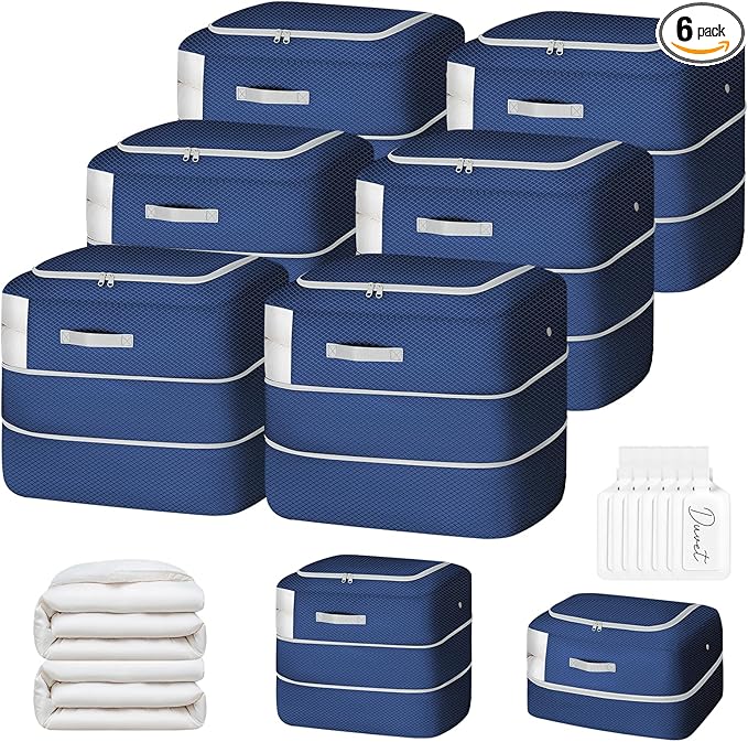 Comforter Storage Bag - 110L Large Capacity Blanket Storage Bags Ultra Space Saving Self Compression Organizer, Washable Comp