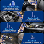 Car Vacuum Portable Cordless 17000Pa Cordless Mini Handheld Vacuums with LCD Display and Multi-Nozzles, High Power Wet and Dr