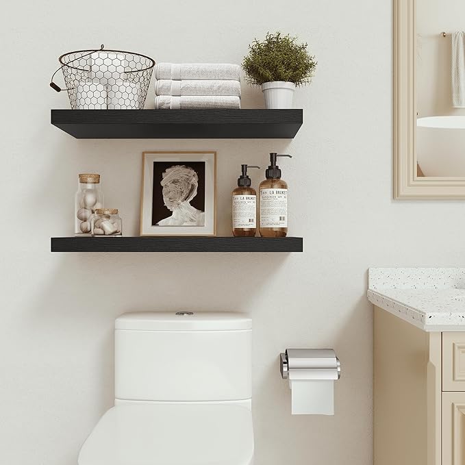 Vivelove Black Floating Shelves for Wall Mounted, 24 inchs x 9.1” Deep x 1.6” Thick Wall Shelves for Bedroom, Living Room, Ba